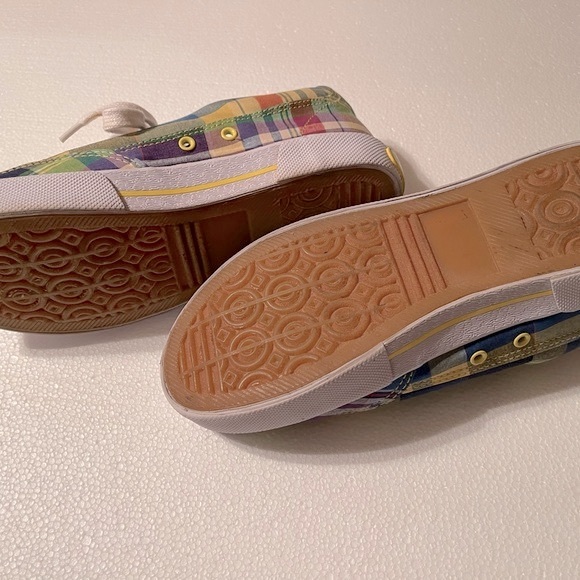 U S Polo‎ Ralph Lauren Plaid Women’s Sz 7.5 M Lace Up Sneakers Tennis Shoes - Picture 2 of 4